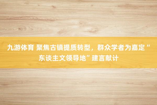九游体育 聚焦古镇提质转型，群众学者为嘉定“东谈主文领导地”建言献计